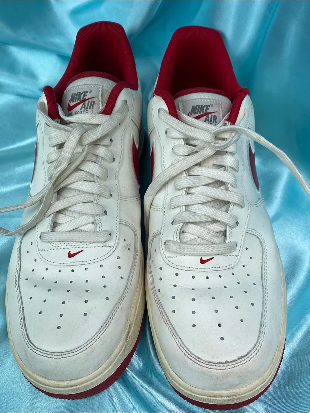 Nike AF-1 White and Red Men's Low-Top Sneakers